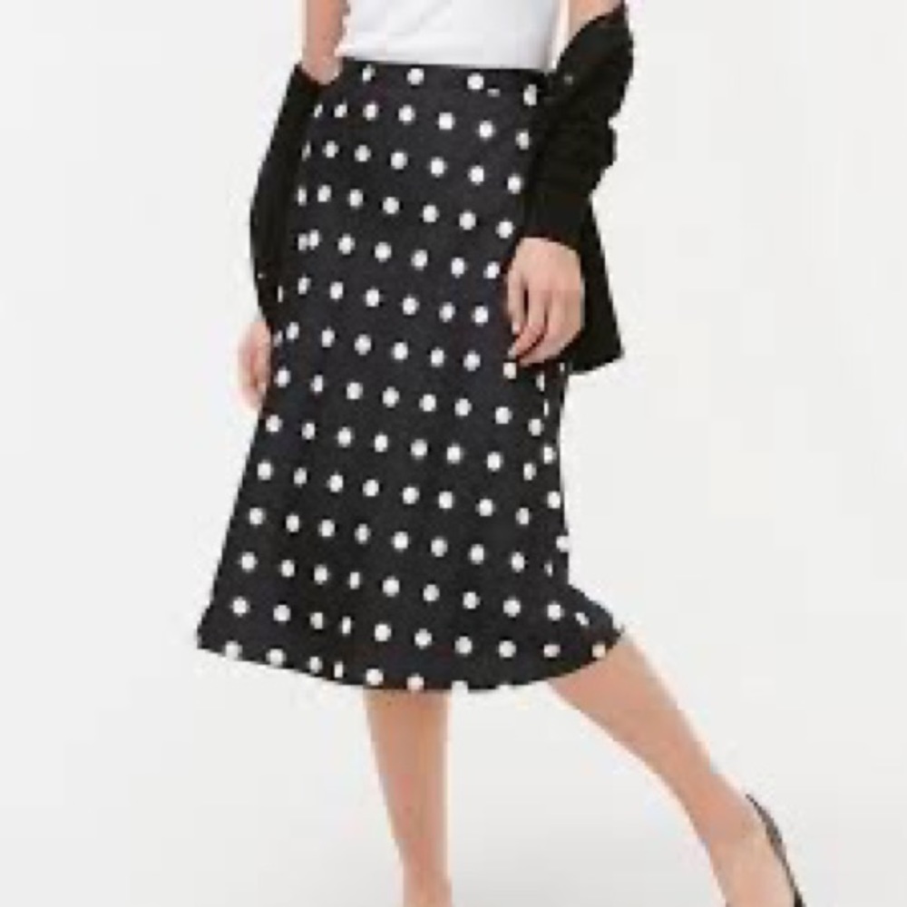 J. Crew black & white polka dot satin midi skirt S